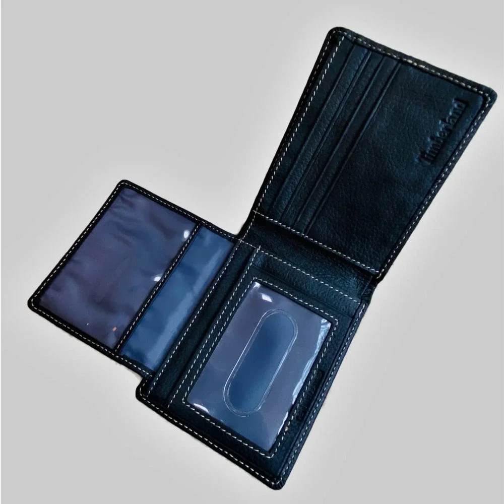 Timberland black pebbled leather wallet bifold for cards cash ID sleeve